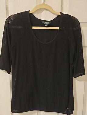 Lauren Ralph Lauren Black Perforated Short-Sleeve Tee